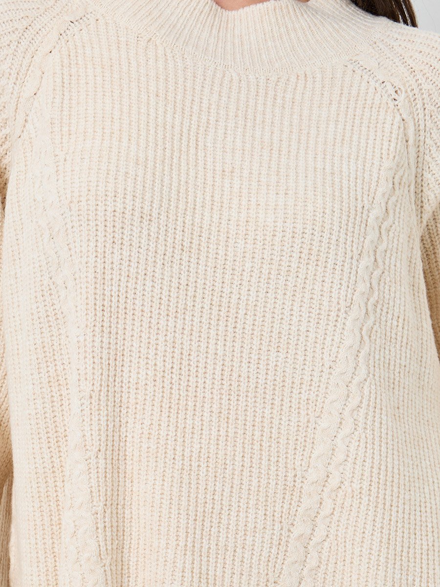 Beige Textured Cable Knit Sweater and Pants Co-ords