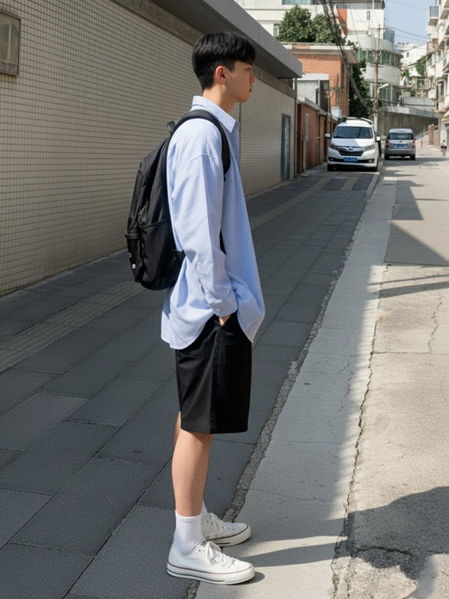 Men Blue Striped Oversized Shirt