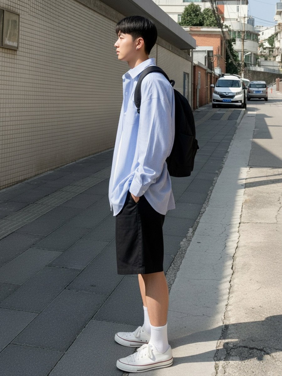 Men Blue Striped Oversized Shirt