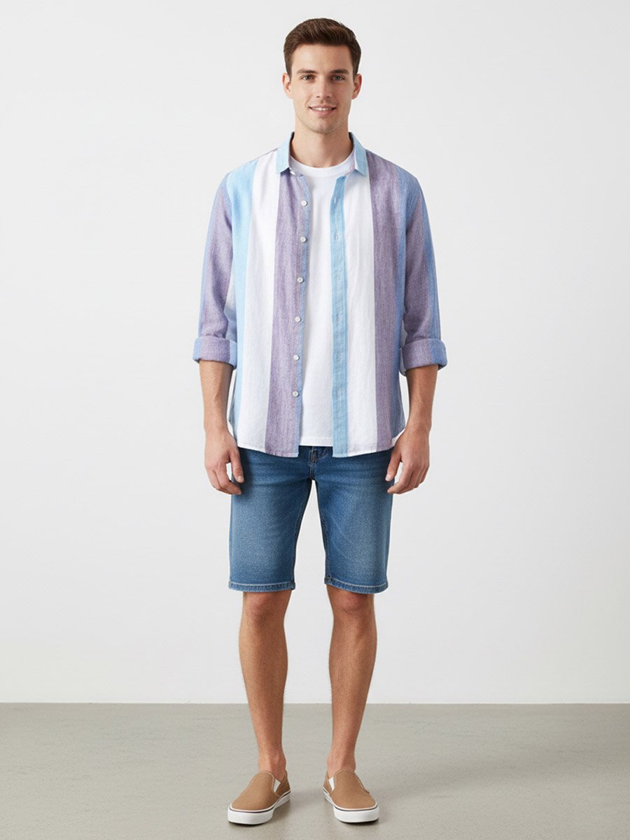 Men Blue Striped Casual Shirt