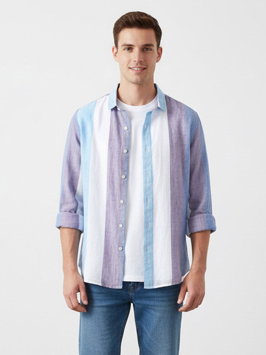Men Blue Striped Casual Shirt