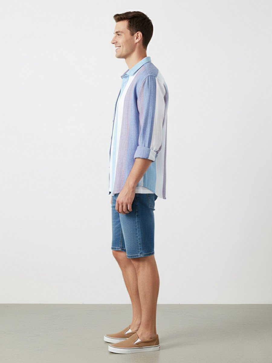 Men Blue Striped Casual Shirt
