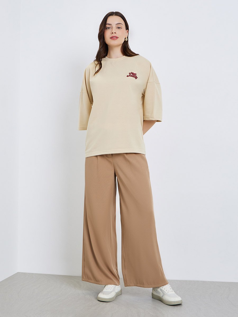 Women Embroidered 100% Cotton Oversized T-Shirt