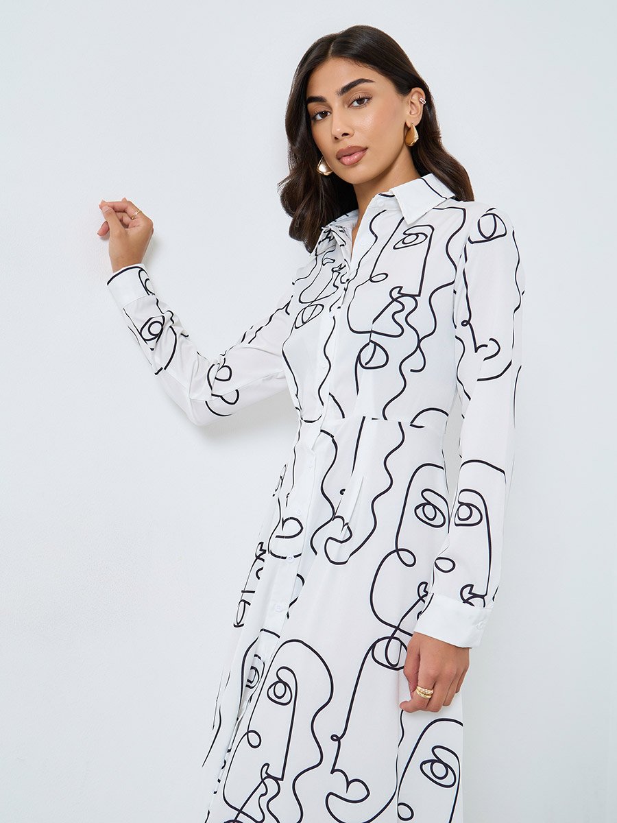 White Abstract Print Maxi Dress