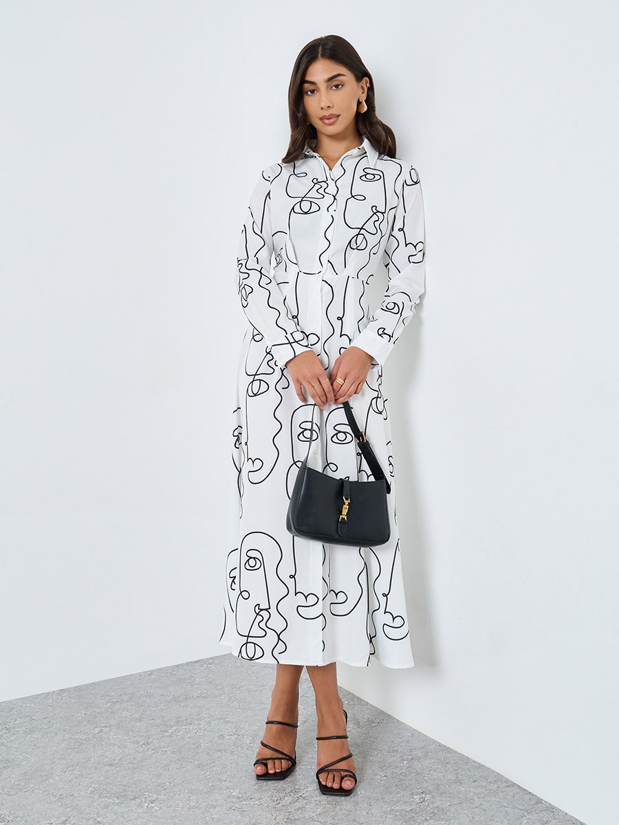 White Abstract Print Maxi Dress