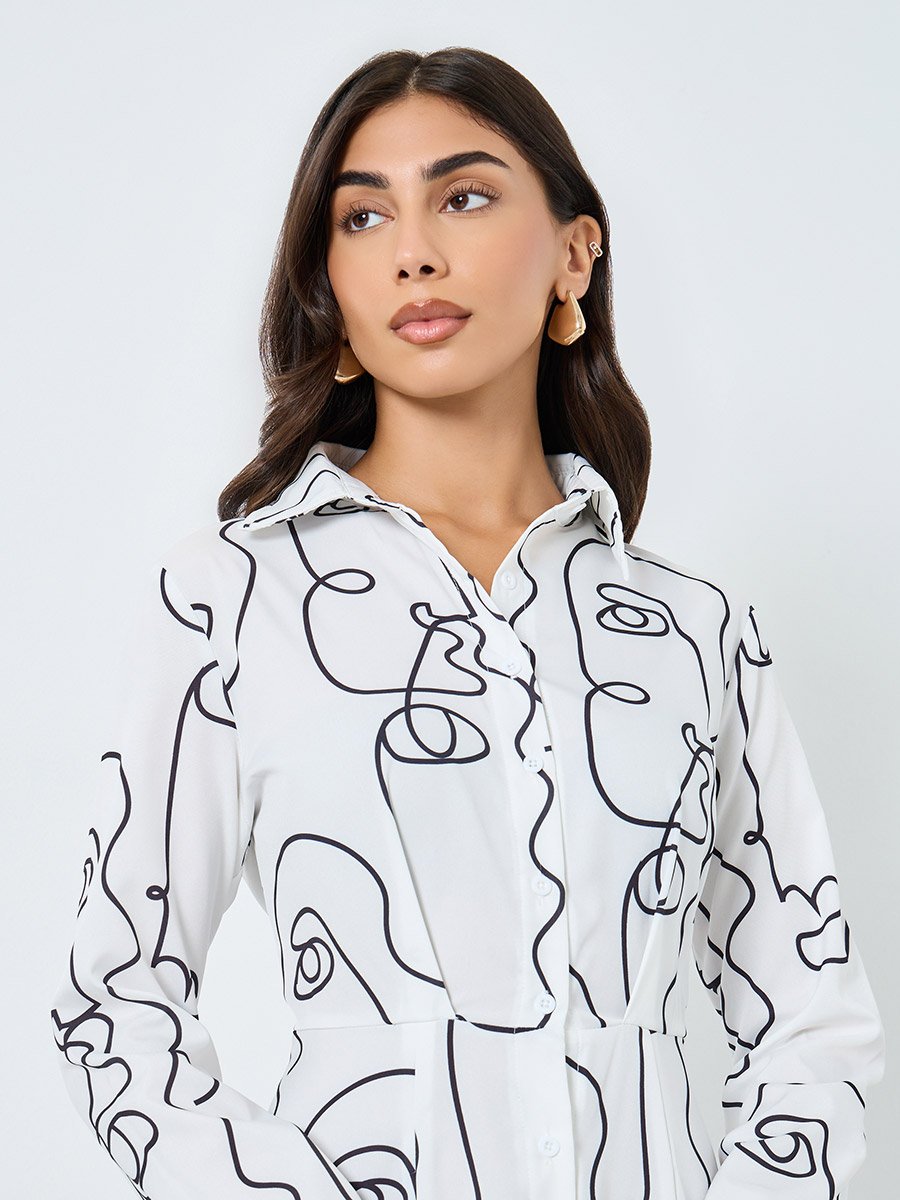 White Abstract Print Maxi Dress