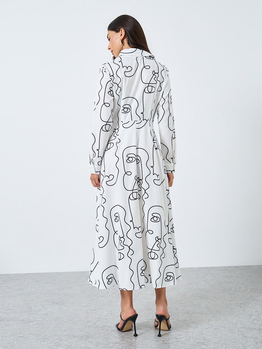White Abstract Print Maxi Dress