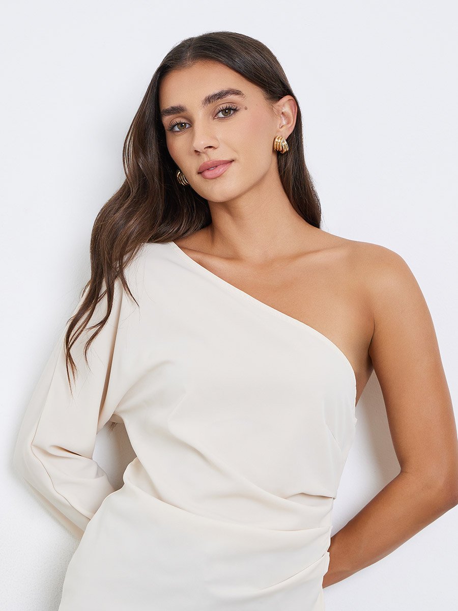 Asymmetric One Sleeve Blouse with Draped Detail