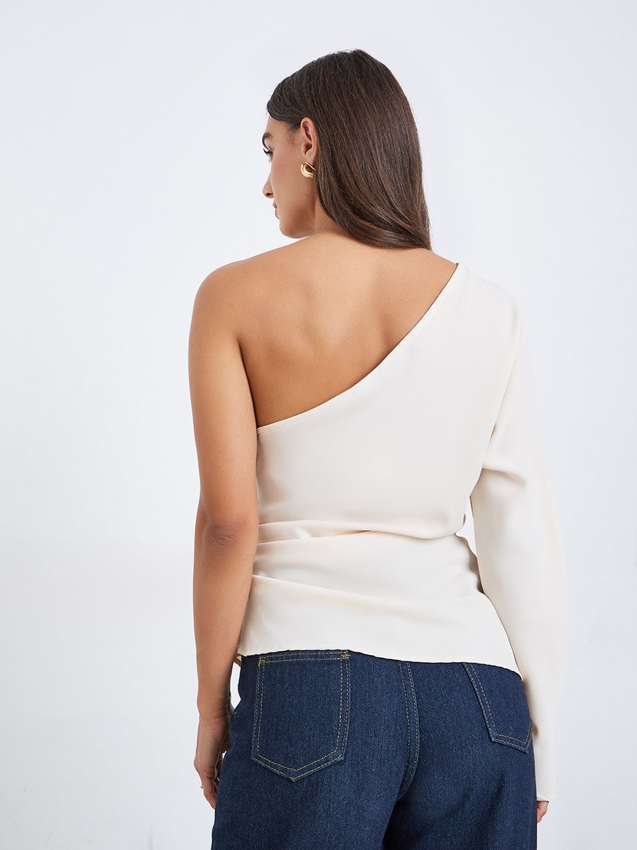 Asymmetric One Sleeve Blouse with Draped Detail