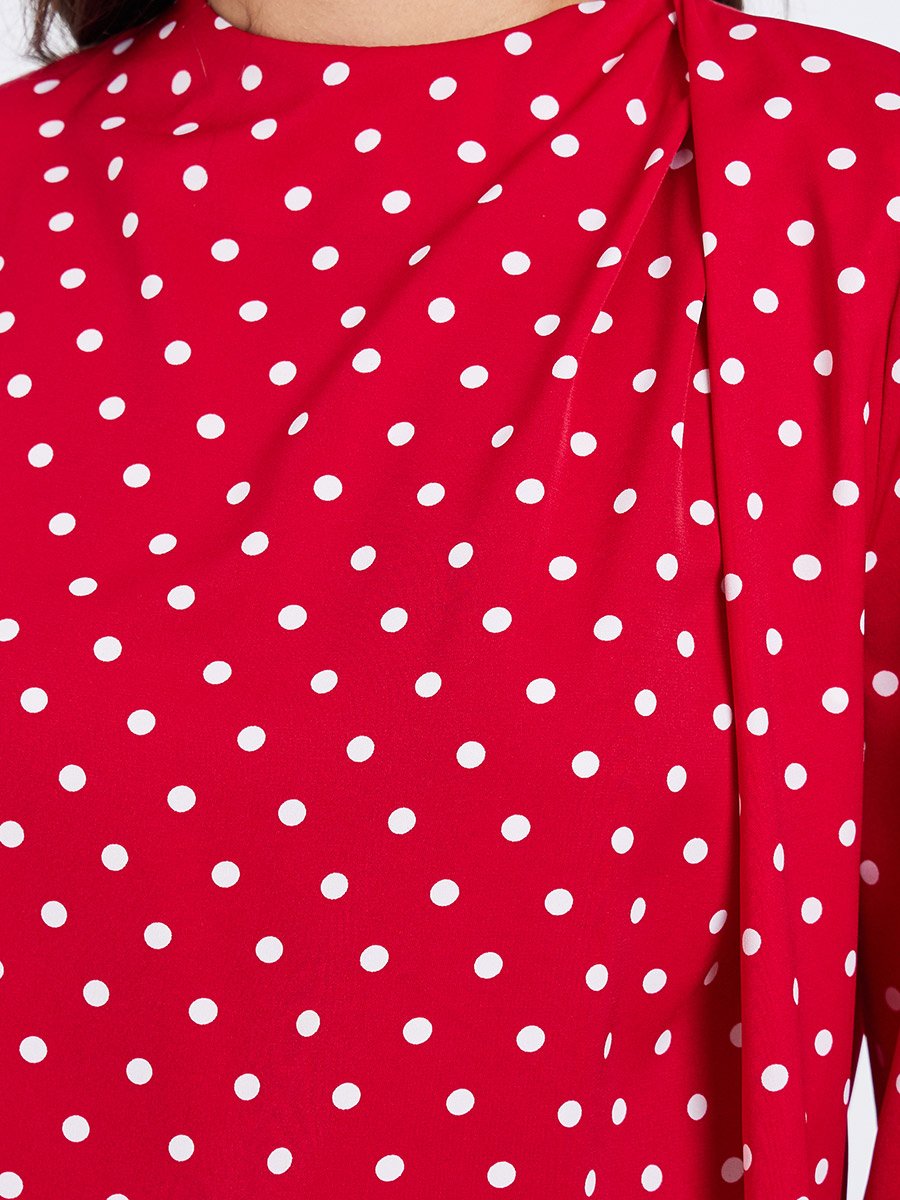 Polka Dot Long Sleeve Pleated Blouse