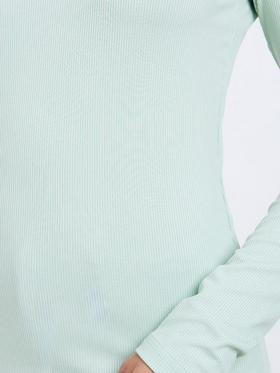 Mint Green Ribbed Knit Long Sleeve Top