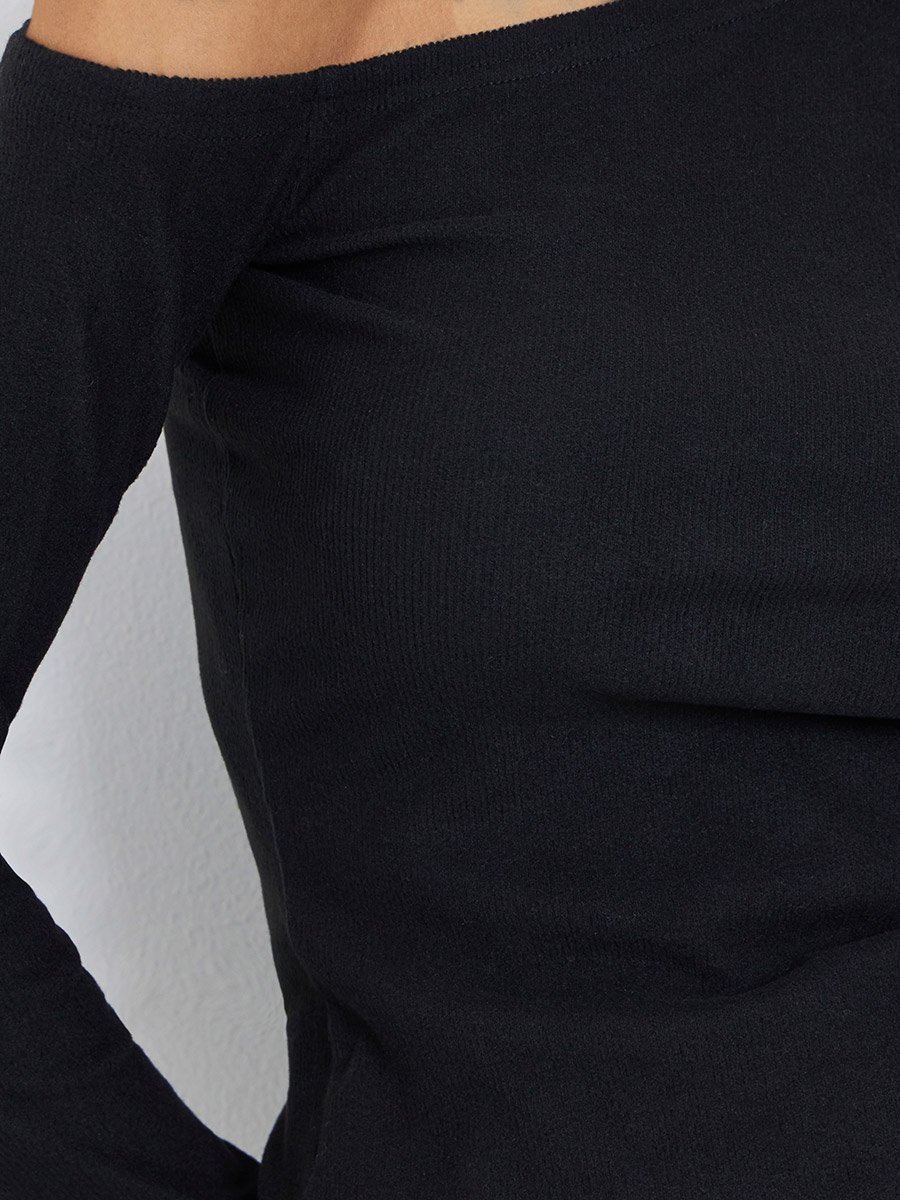 Black Asymmetric Neck Knit Top