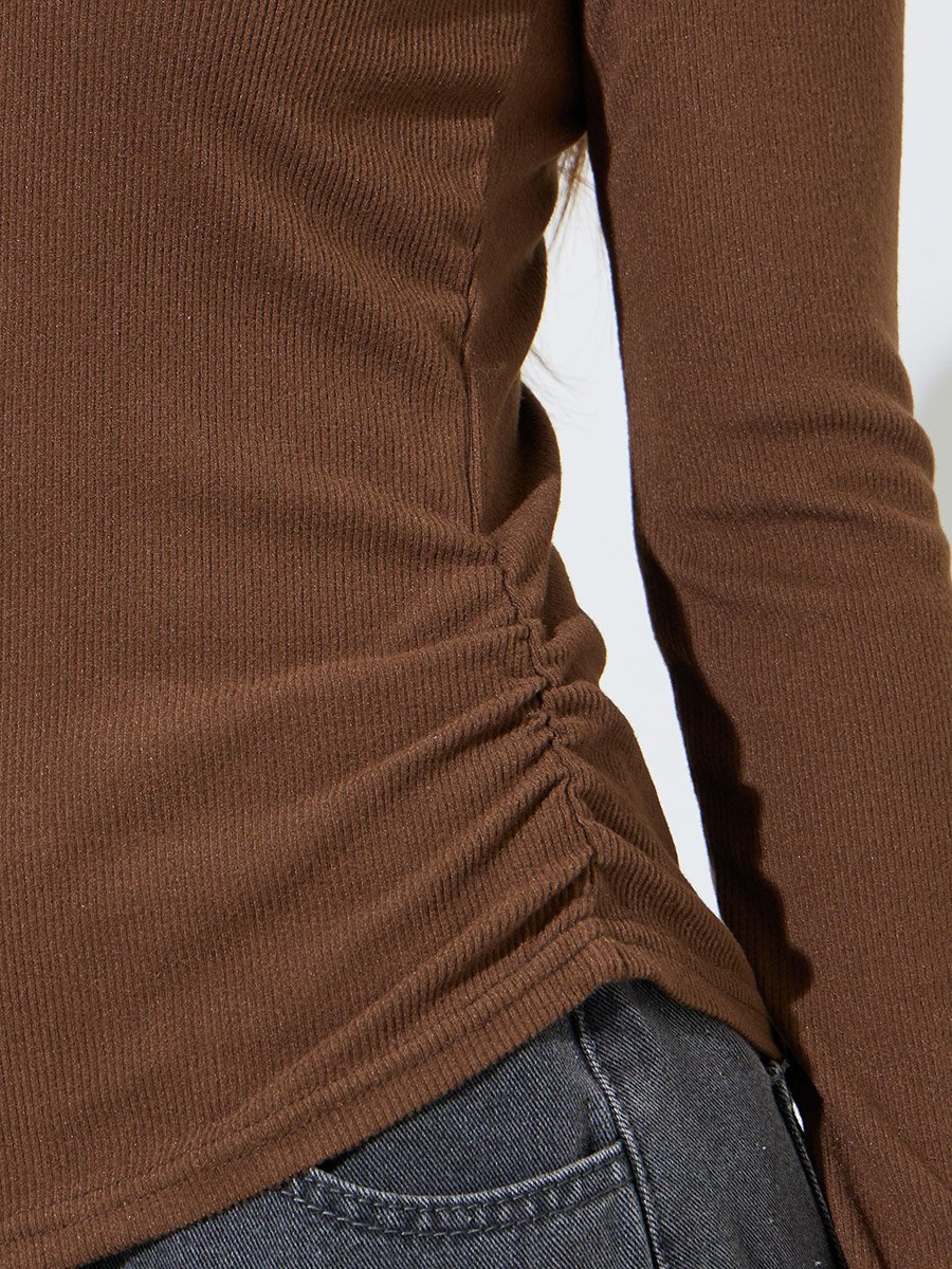 Brown Asymmetric Neck Knit Top