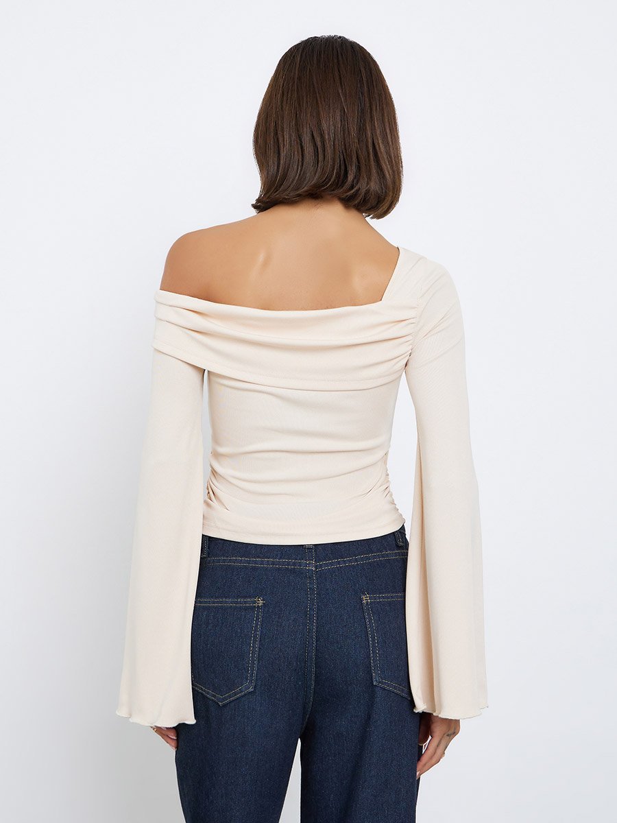 Cream Knit Asymmetric Neck Top