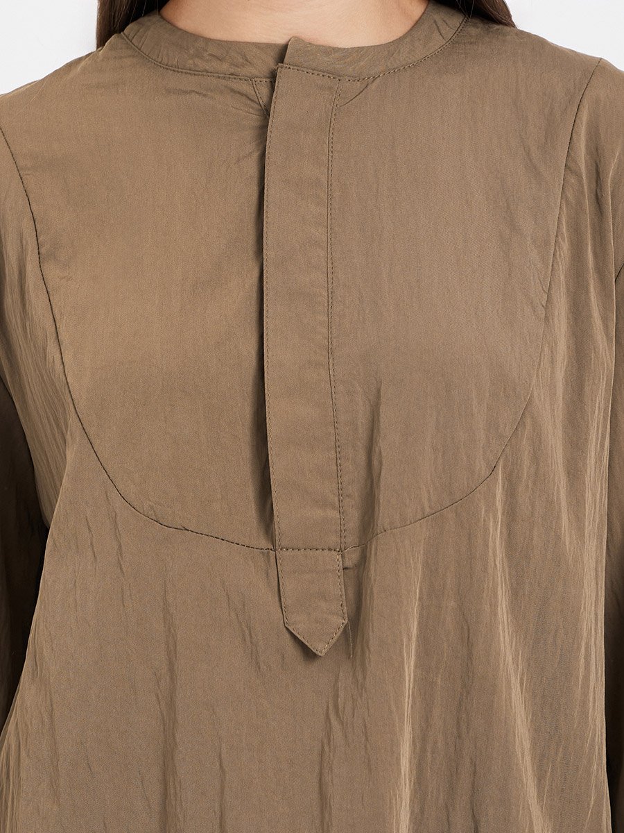 Brown Long Sleeve Tunic Blouse