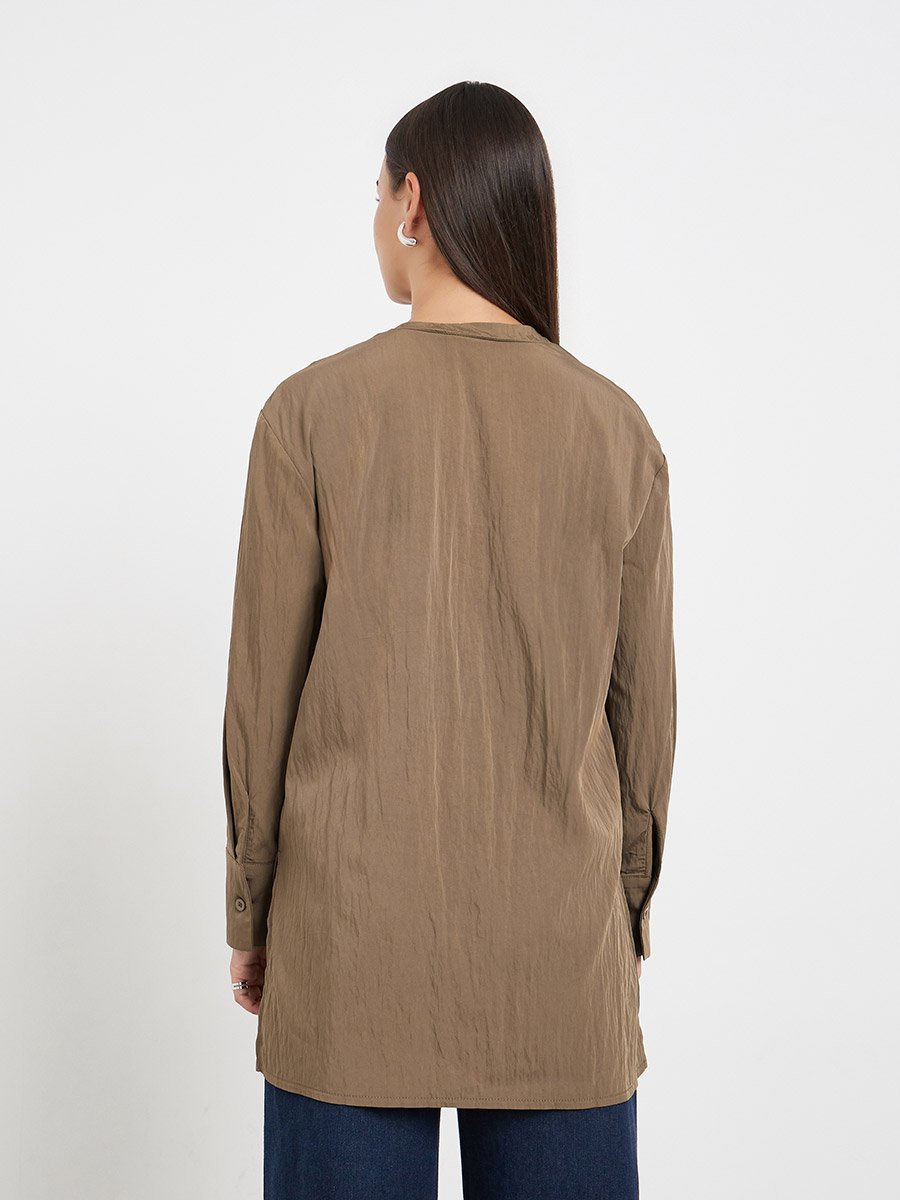 Brown Long Sleeve Tunic Blouse