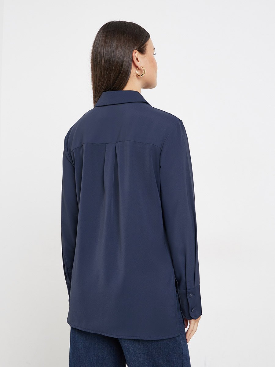 Blue Longline Shirt with Half Placket