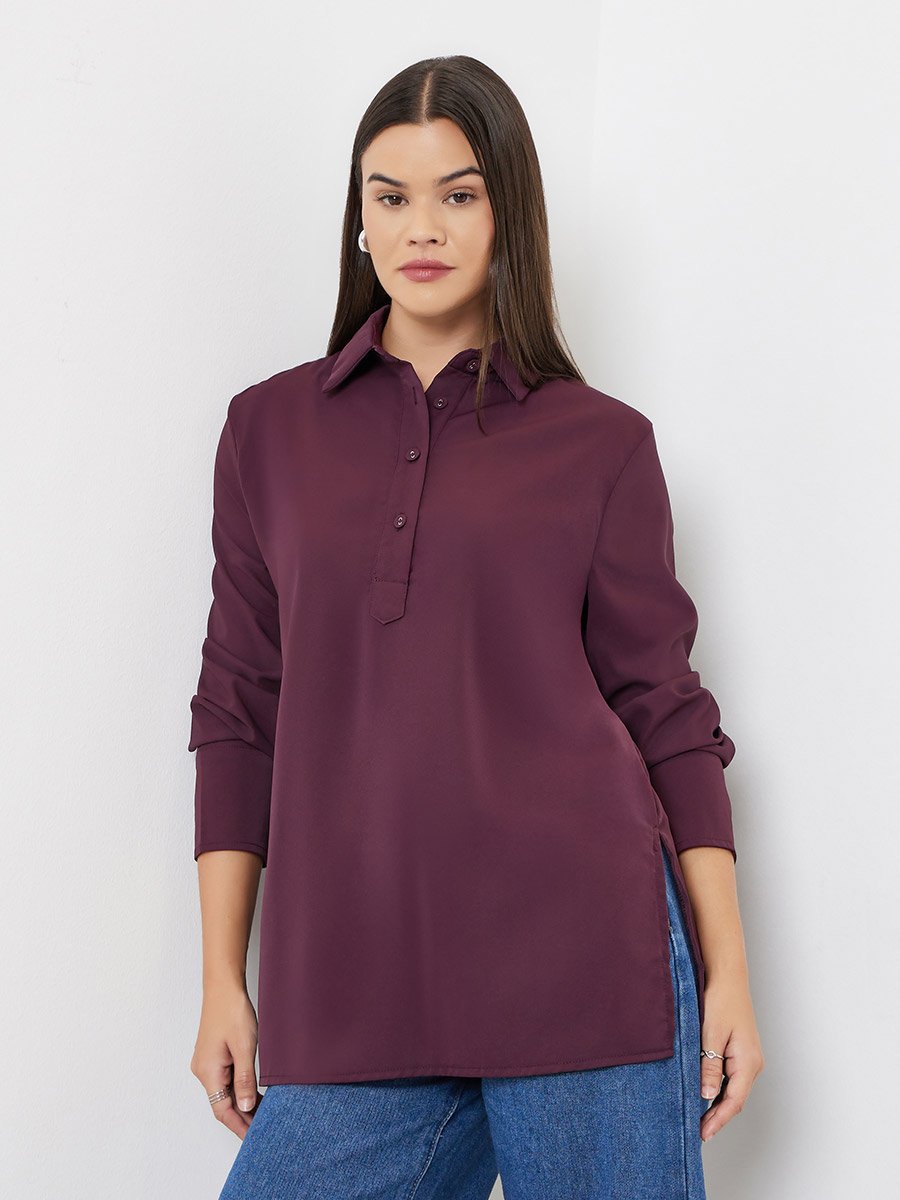 Burgundy Longline Shirt with Half Placket