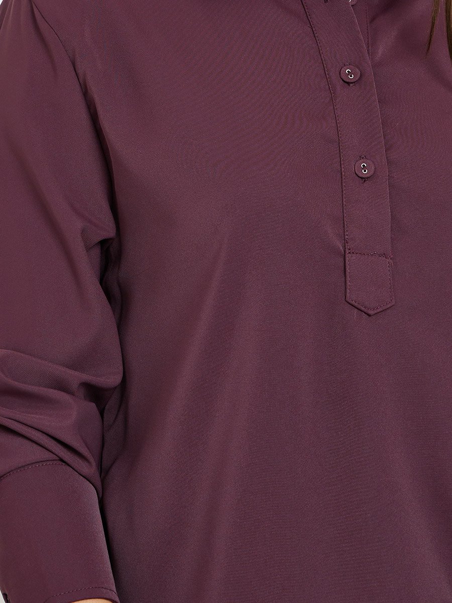 Burgundy Longline Shirt with Half Placket
