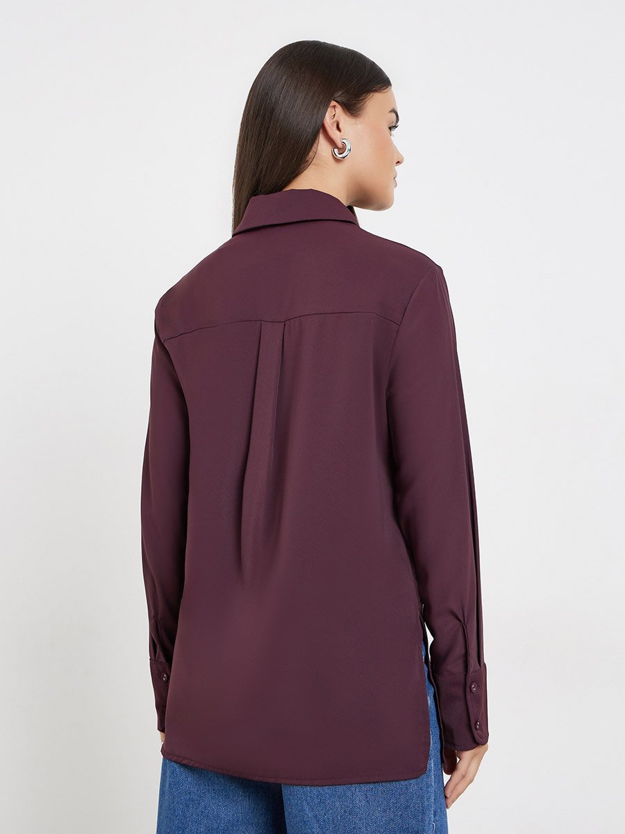 Burgundy Longline Shirt with Half Placket