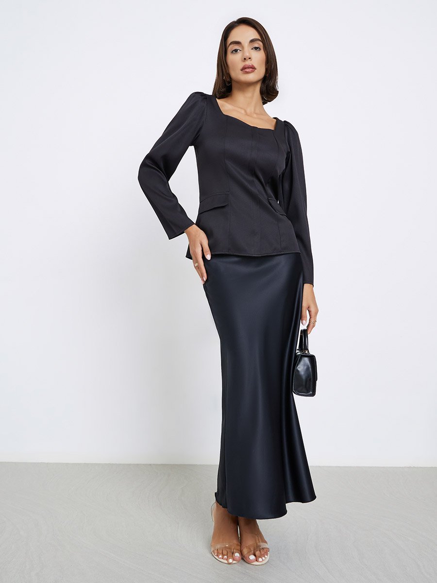 Black Sweetheart Neck Blouse