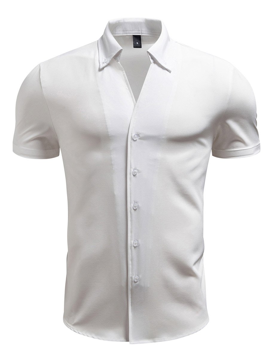 Men Solid Button Up Short Sleeve Shirt