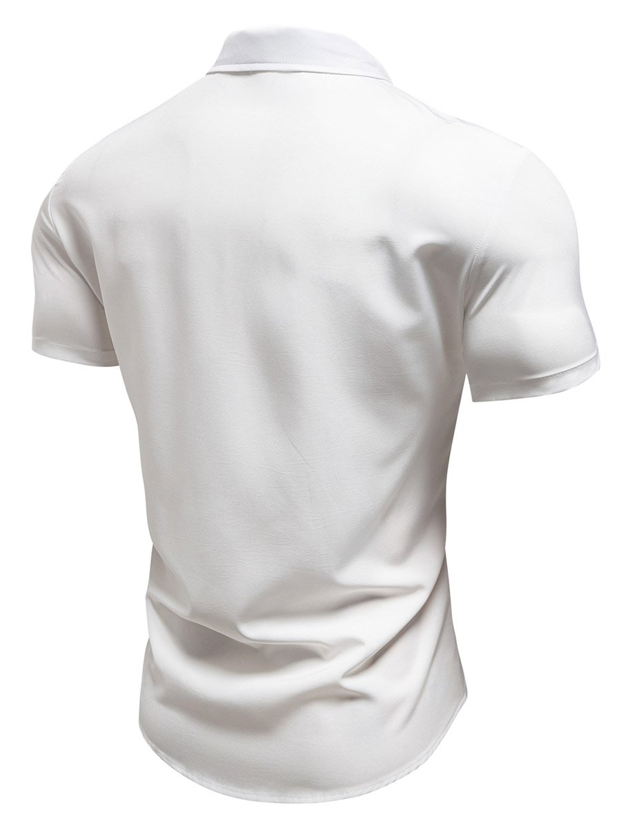 Men Solid Button Up Short Sleeve Shirt
