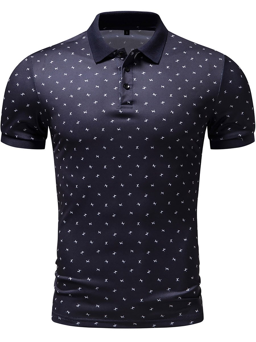 Men Navy Graphic Print Short Sleeve Polo Shirt