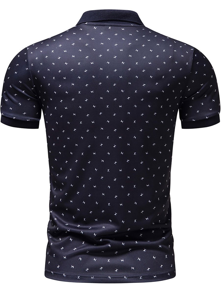 Men Navy Graphic Print Short Sleeve Polo Shirt