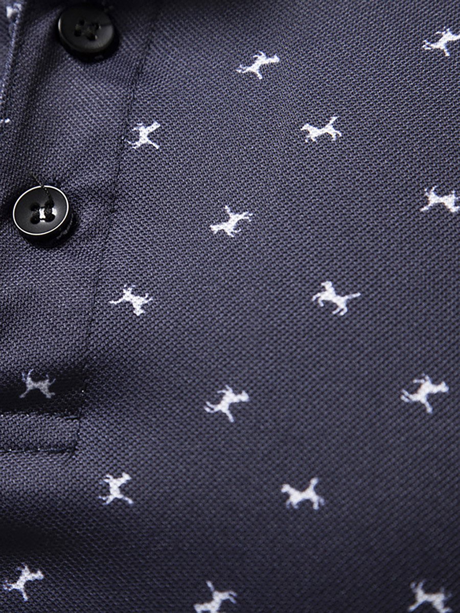 Men Navy Graphic Print Short Sleeve Polo Shirt
