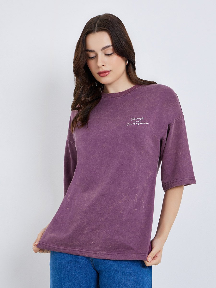 Purple Washed Oversized Cotton Blend T-Shirt
