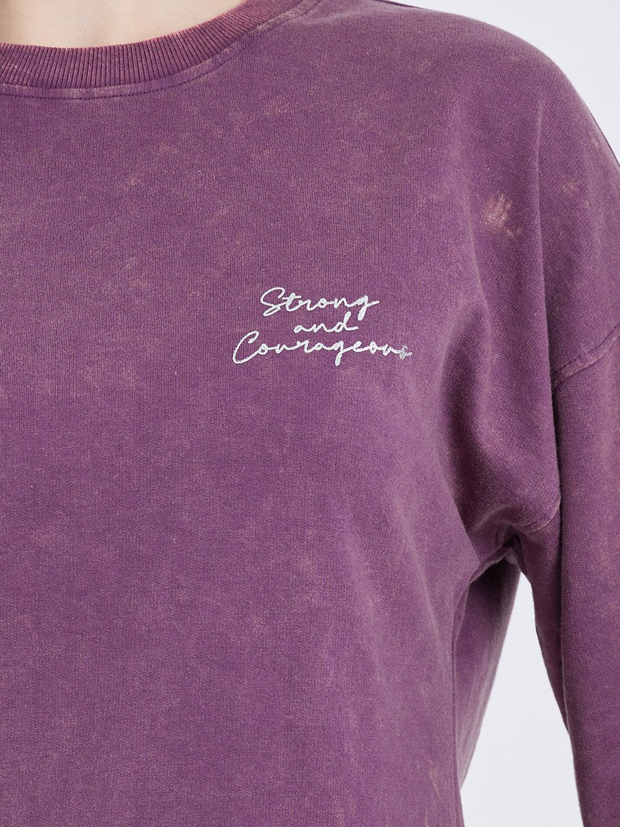 Purple Washed Oversized Cotton Blend T-Shirt