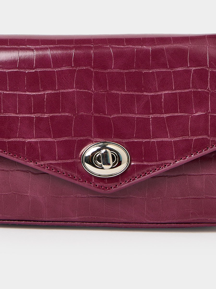 Burgundy Croc-Effect Baguette Bag