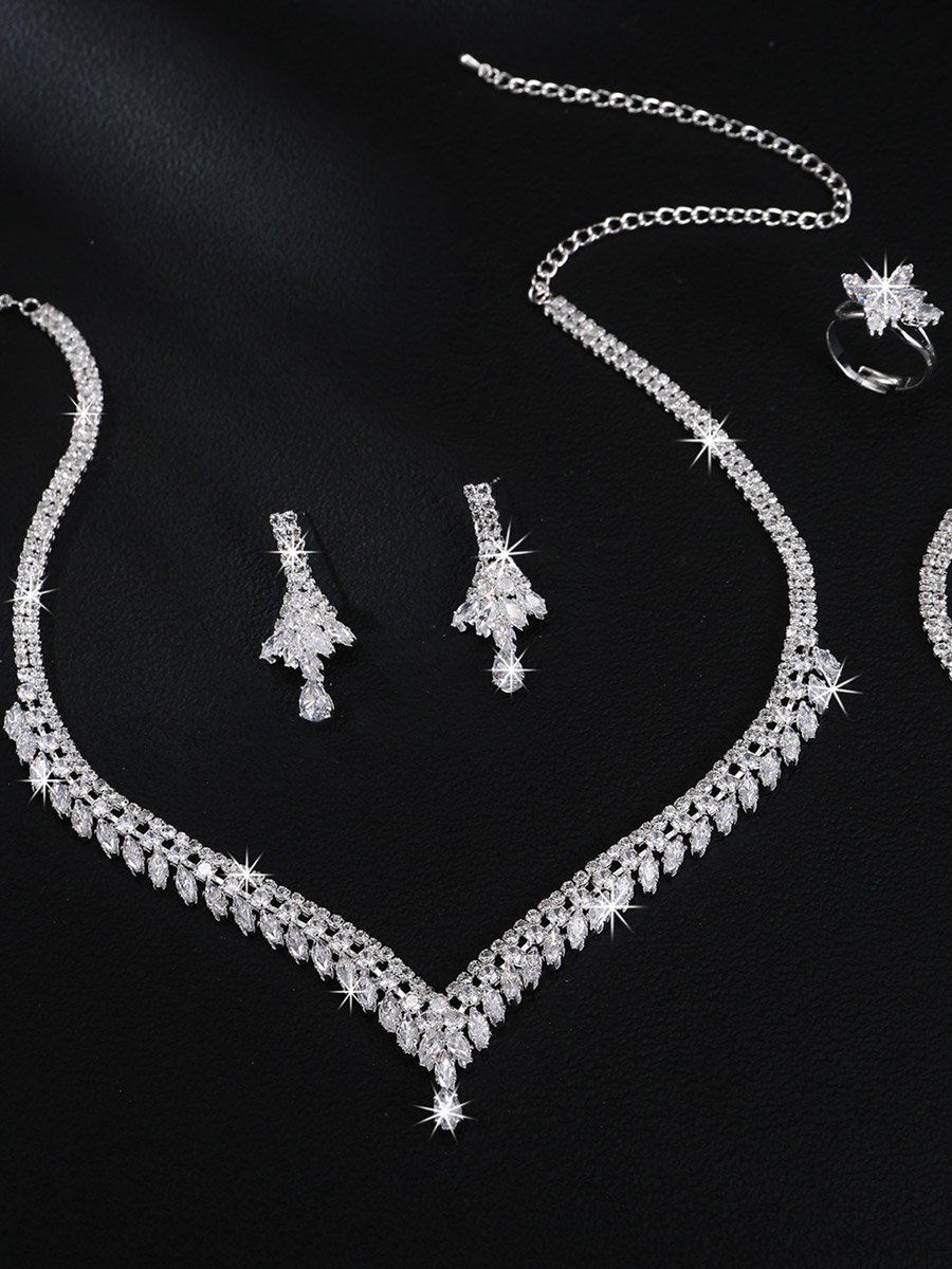 Embellished Necklace, Bracelet, Ring and Earrings Jewelry Set