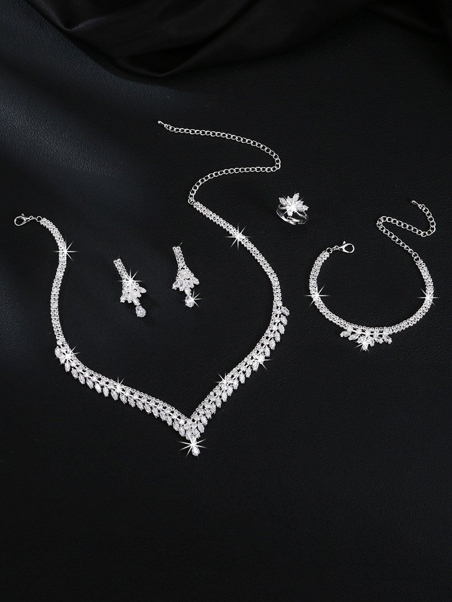 Embellished Necklace, Bracelet, Ring and Earrings Jewelry Set