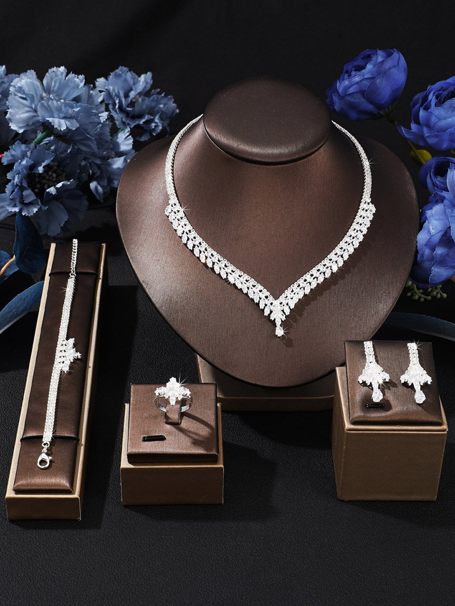 Embellished Necklace, Bracelet, Ring and Earrings Jewelry Set