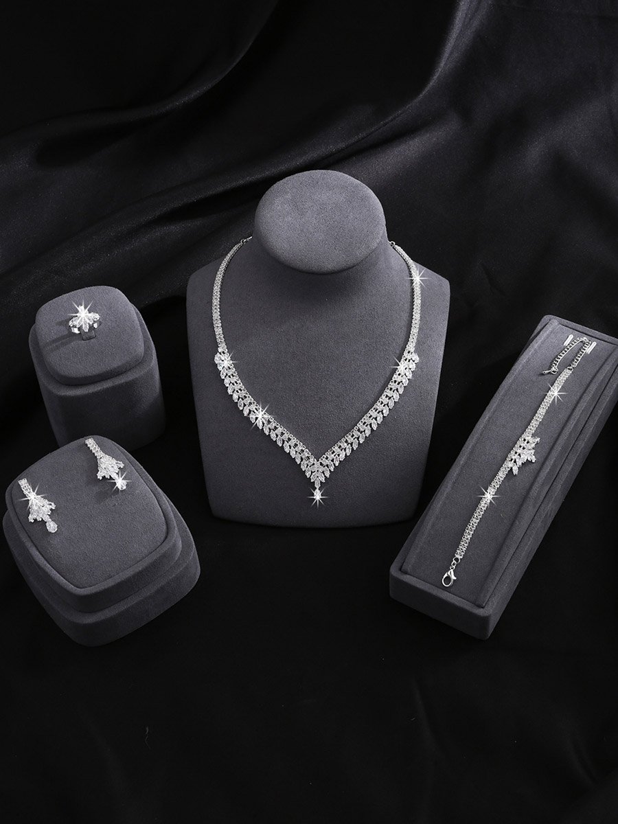 Embellished Necklace, Bracelet, Ring and Earrings Jewelry Set