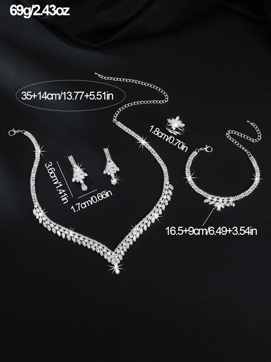 Embellished Necklace, Bracelet, Ring and Earrings Jewelry Set