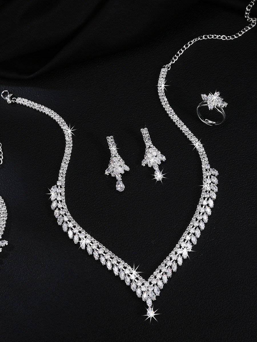 Embellished Necklace, Bracelet, Ring and Earrings Jewelry Set