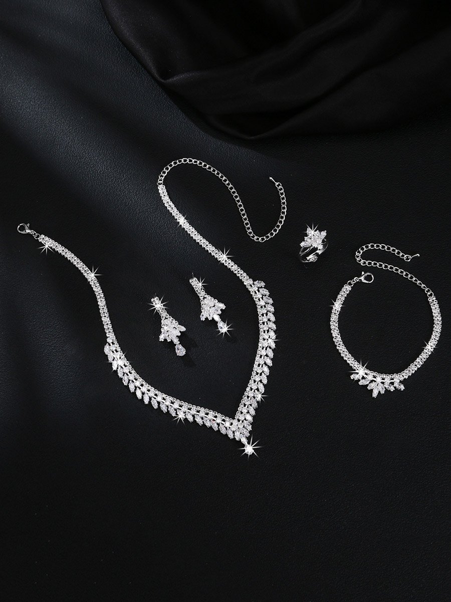 Embellished Necklace, Bracelet, Ring and Earrings Jewelry Set