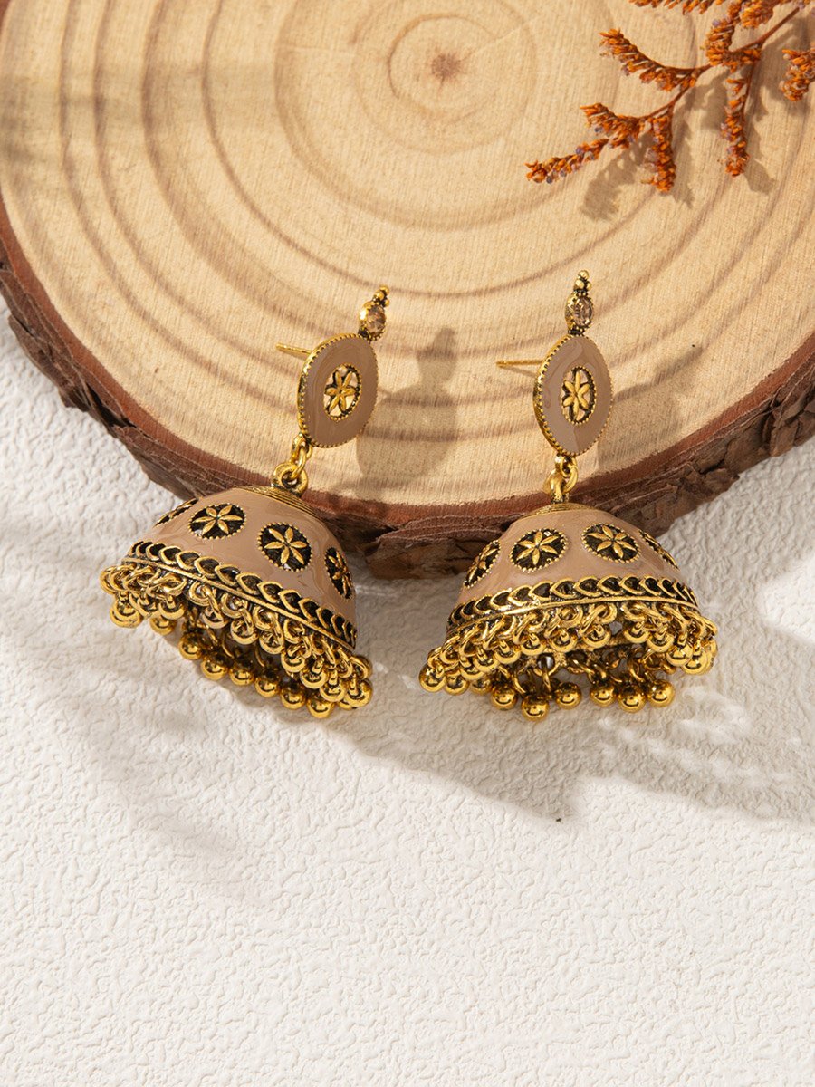 Texture Bell Shape Jhumka Tassel Earrings