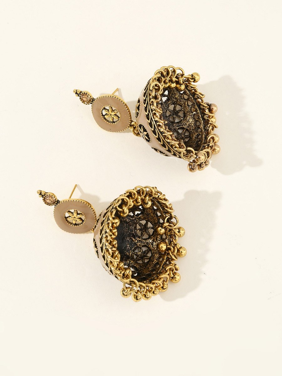 Texture Bell Shape Jhumka Tassel Earrings