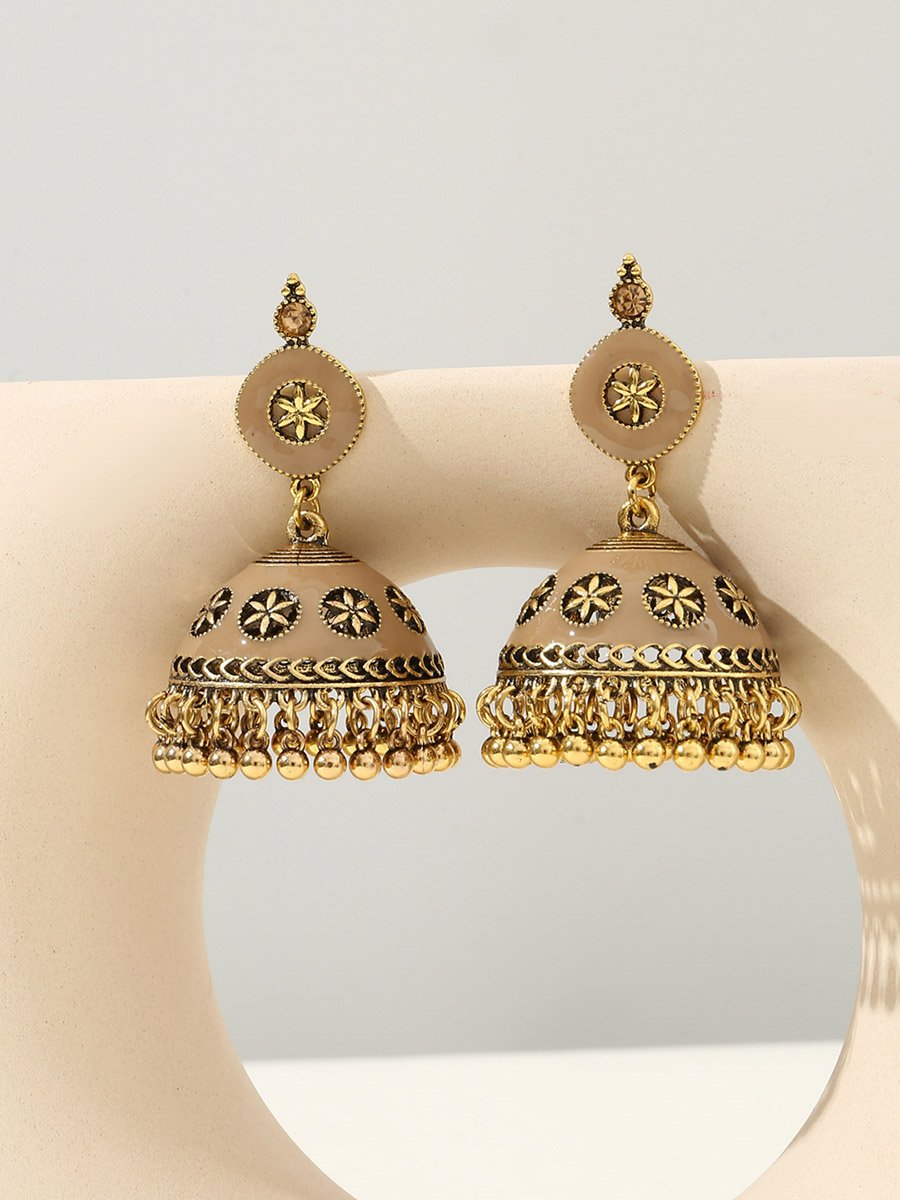 Texture Bell Shape Jhumka Tassel Earrings