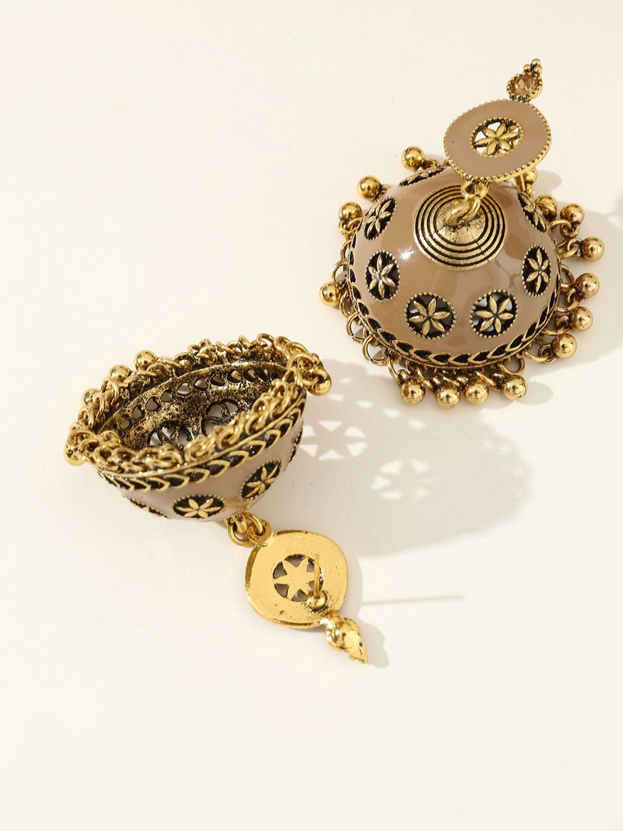 Texture Bell Shape Jhumka Tassel Earrings