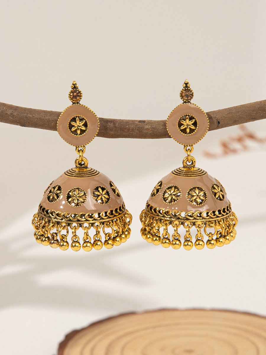 Texture Bell Shape Jhumka Tassel Earrings