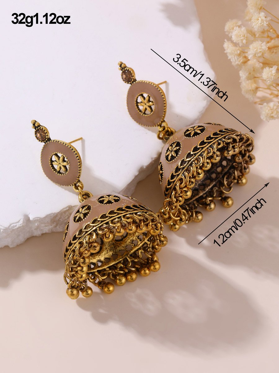 Texture Bell Shape Jhumka Tassel Earrings