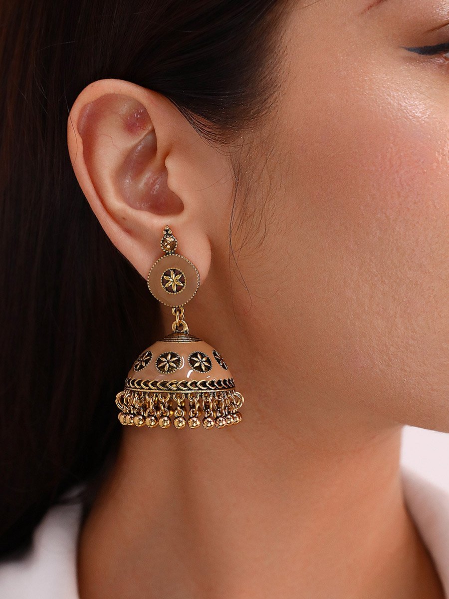 Texture Bell Shape Jhumka Tassel Earrings