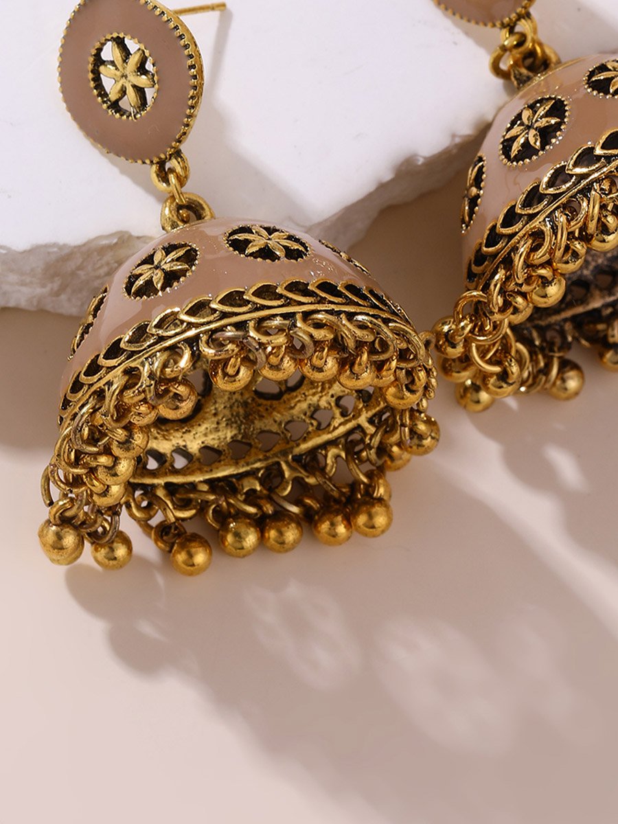 Texture Bell Shape Jhumka Tassel Earrings