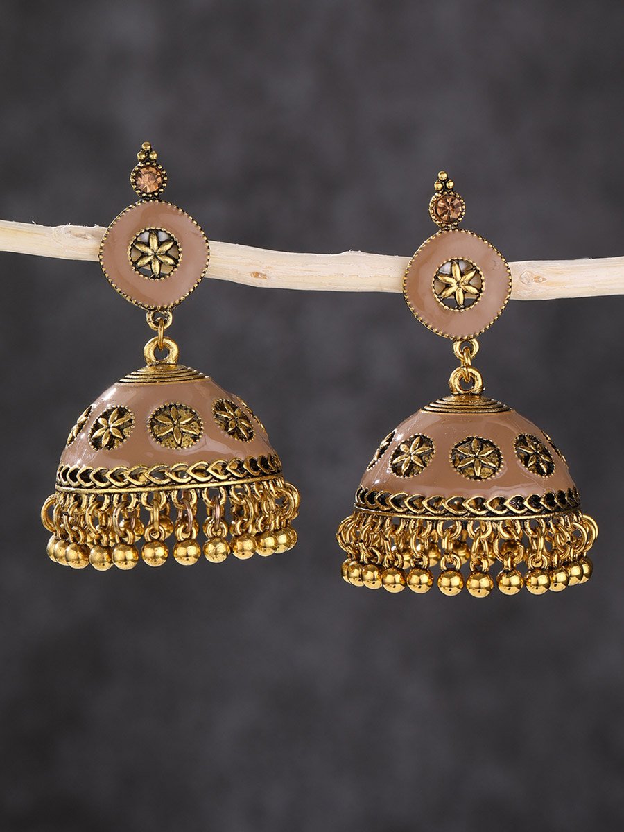 Texture Bell Shape Jhumka Tassel Earrings