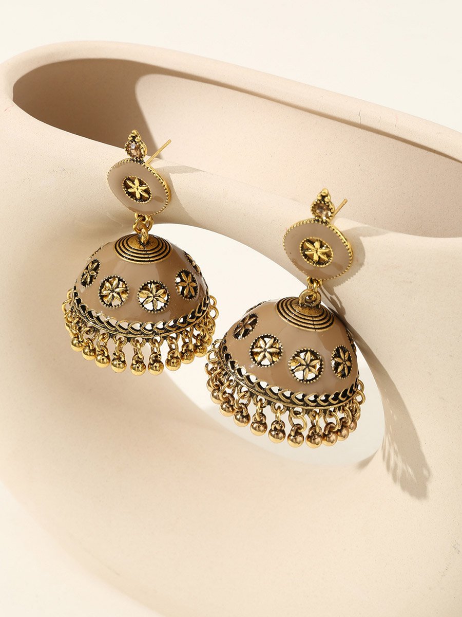 Texture Bell Shape Jhumka Tassel Earrings